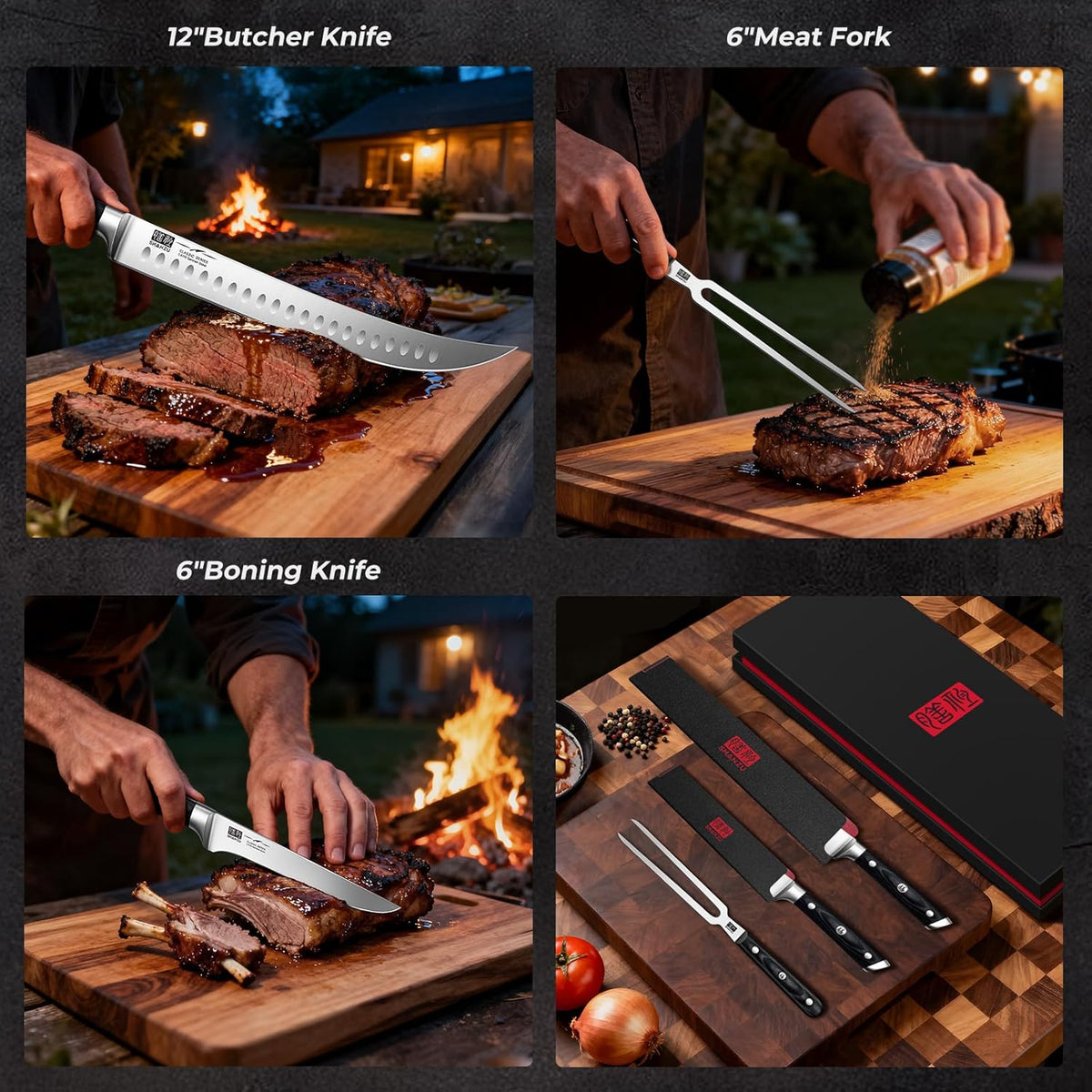 12" Brisket Slicing Knife - Carving Slicing Meat Knive in Wood Handle | For Brisket, Turkey, Meat, 5Cr15MoV Stainless Steel, Full Tang, Ergonomic Wood Handle, Razor Sharp, Gift Box Included