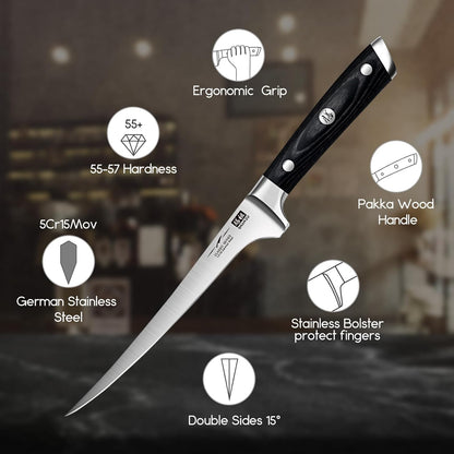 12" Brisket Slicing Knife - Carving Slicing Meat Knive in Wood Handle | For Brisket, Turkey, Meat, 5Cr15MoV Stainless Steel, Full Tang, Ergonomic Wood Handle, Razor Sharp, Gift Box Included