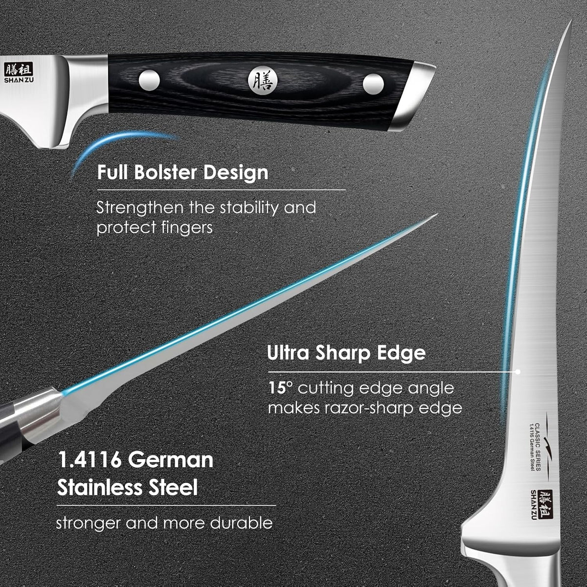 12" Brisket Slicing Knife - Carving Slicing Meat Knive in Wood Handle | For Brisket, Turkey, Meat, 5Cr15MoV Stainless Steel, Full Tang, Ergonomic Wood Handle, Razor Sharp, Gift Box Included