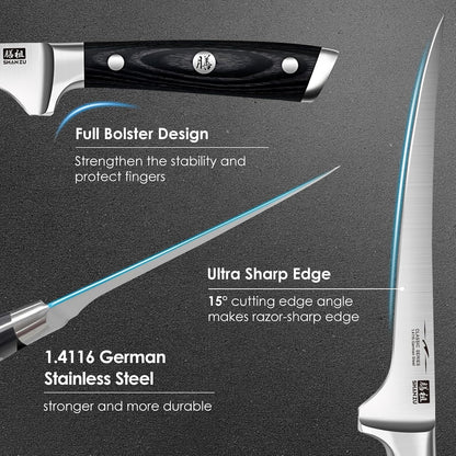 12" Brisket Slicing Knife - Carving Slicing Meat Knive in Wood Handle | For Brisket, Turkey, Meat, 5Cr15MoV Stainless Steel, Full Tang, Ergonomic Wood Handle, Razor Sharp, Gift Box Included