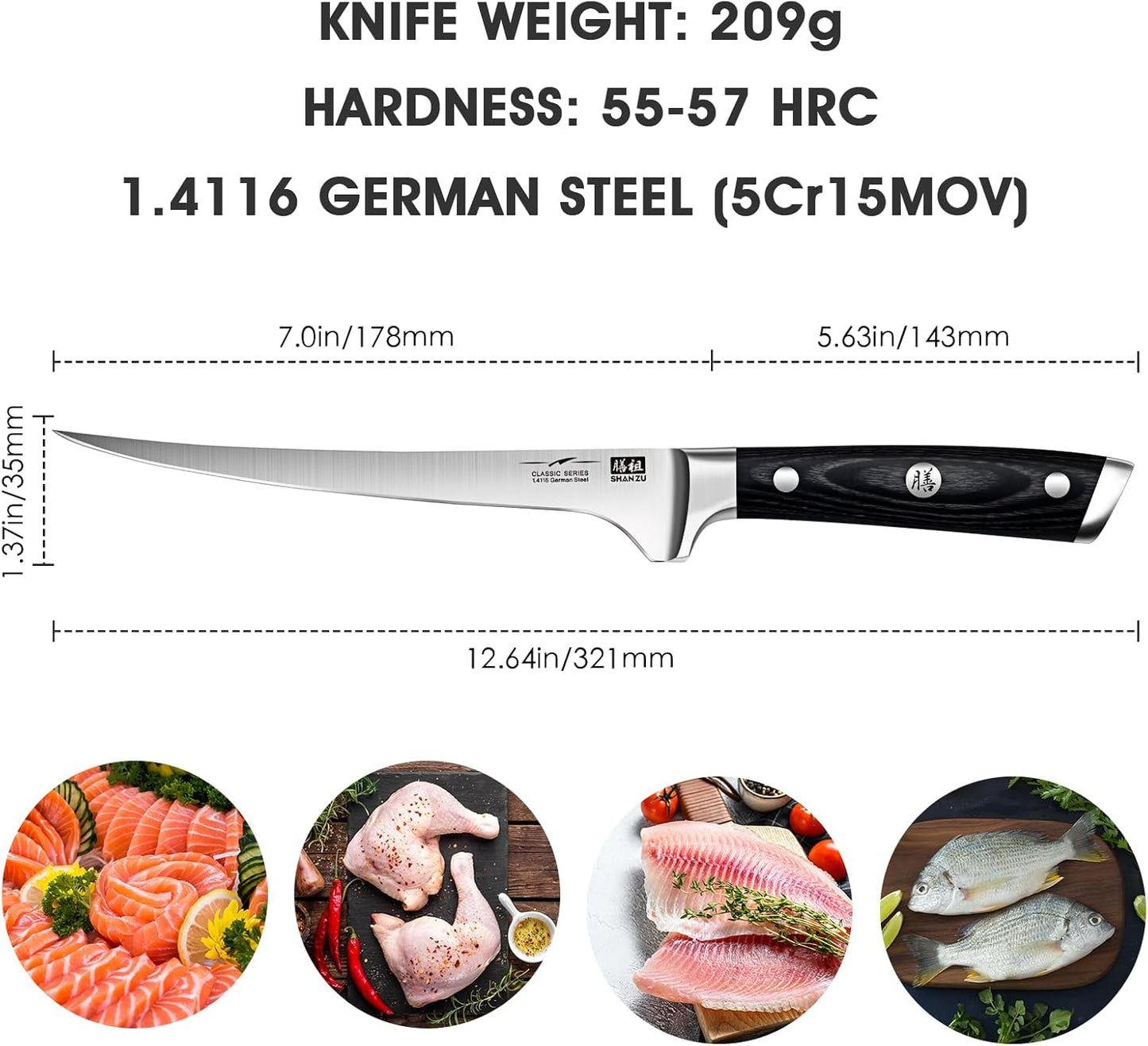 12" Brisket Slicing Knife - Carving Slicing Meat Knive in Wood Handle | For Brisket, Turkey, Meat, 5Cr15MoV Stainless Steel, Full Tang, Ergonomic Wood Handle, Razor Sharp, Gift Box Included