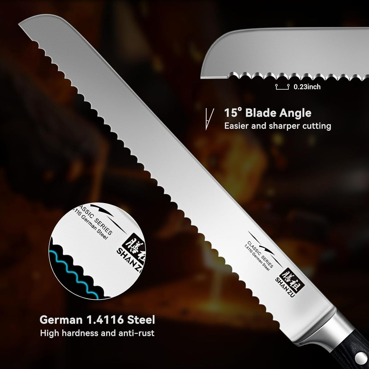 12" Brisket Slicing Knife - Carving Slicing Meat Knive in Wood Handle | For Brisket, Turkey, Meat, 5Cr15MoV Stainless Steel, Full Tang, Ergonomic Wood Handle, Razor Sharp, Gift Box Included