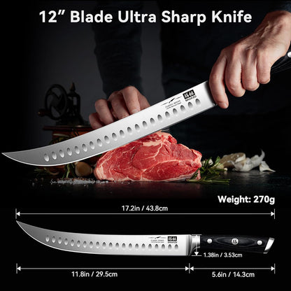 12" Brisket Slicing Knife - Carving Slicing Meat Knive in Wood Handle | For Brisket, Turkey, Meat, 5Cr15MoV Stainless Steel, Full Tang, Ergonomic Wood Handle, Razor Sharp, Gift Box Included
