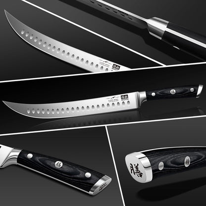 12" Brisket Slicing Knife - Carving Slicing Meat Knive in Wood Handle | For Brisket, Turkey, Meat, 5Cr15MoV Stainless Steel, Full Tang, Ergonomic Wood Handle, Razor Sharp, Gift Box Included