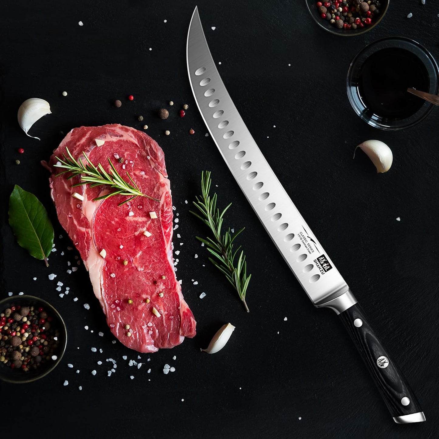 12" Brisket Slicing Knife - Carving Slicing Meat Knive in Wood Handle | For Brisket, Turkey, Meat, 5Cr15MoV Stainless Steel, Full Tang, Ergonomic Wood Handle, Razor Sharp, Gift Box Included