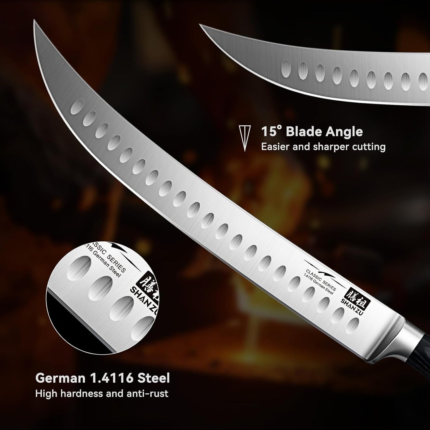 12" Brisket Slicing Knife - Carving Slicing Meat Knive in Wood Handle | For Brisket, Turkey, Meat, 5Cr15MoV Stainless Steel, Full Tang, Ergonomic Wood Handle, Razor Sharp, Gift Box Included