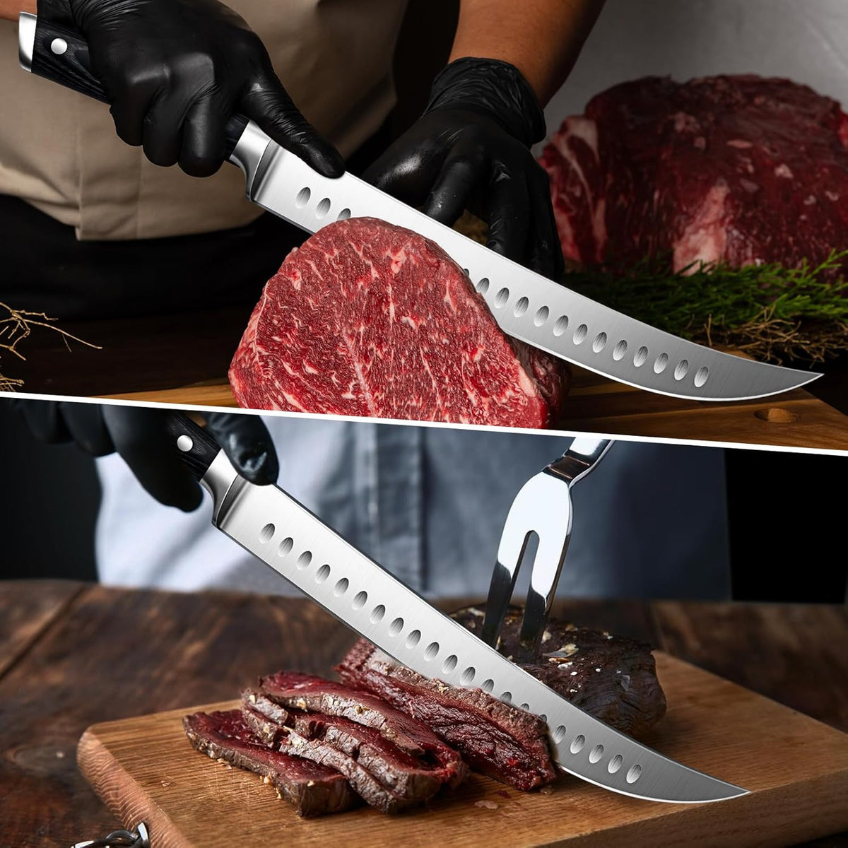 12" Brisket Slicing Knife - Carving Slicing Meat Knive in Wood Handle | For Brisket, Turkey, Meat, 5Cr15MoV Stainless Steel, Full Tang, Ergonomic Wood Handle, Razor Sharp, Gift Box Included