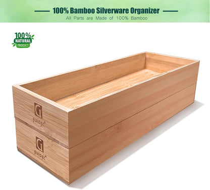 Silverware Drawer Organizer, Utensil Organizer, Bamboo Storage Box Wood Tray for Drawer Set of 2
