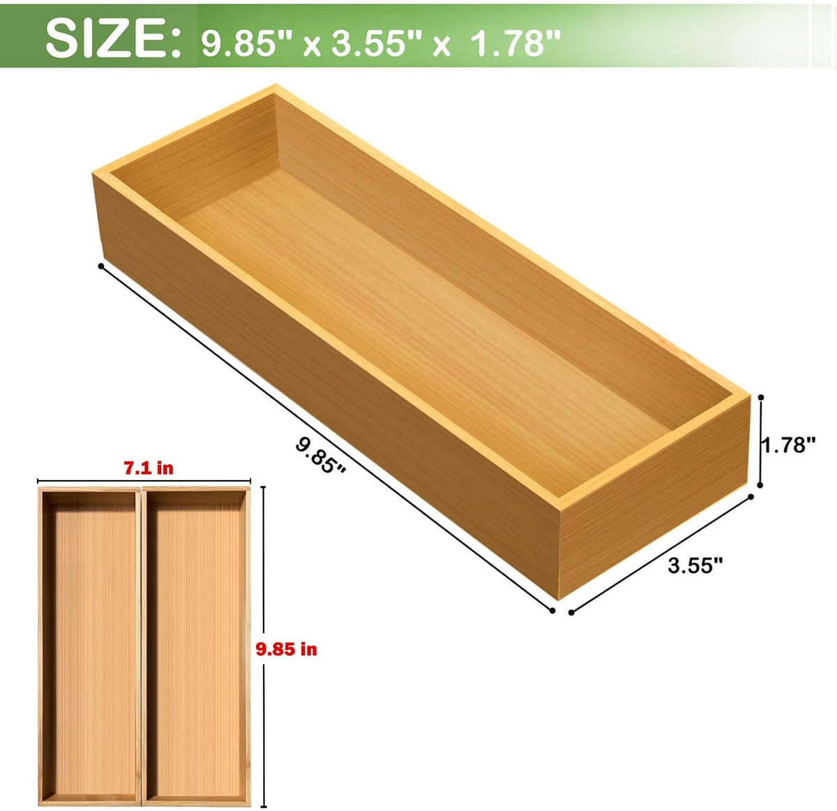 Silverware Drawer Organizer, Utensil Organizer, Bamboo Storage Box Wood Tray for Drawer Set of 2