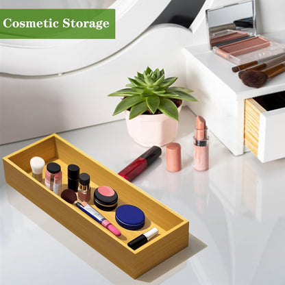 Silverware Drawer Organizer, Utensil Organizer, Bamboo Storage Box Wood Tray for Drawer Set of 2