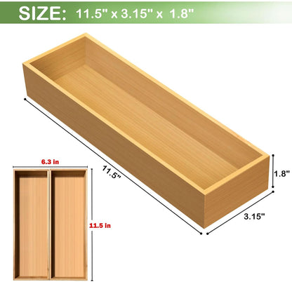 Silverware Drawer Organizer, Utensil Organizer, Bamboo Storage Box Wood Tray for Drawer Set of 2
