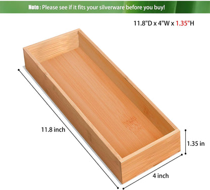 Silverware Drawer Organizer, Utensil Organizer, Bamboo Storage Box Wood Tray for Drawer Set of 2
