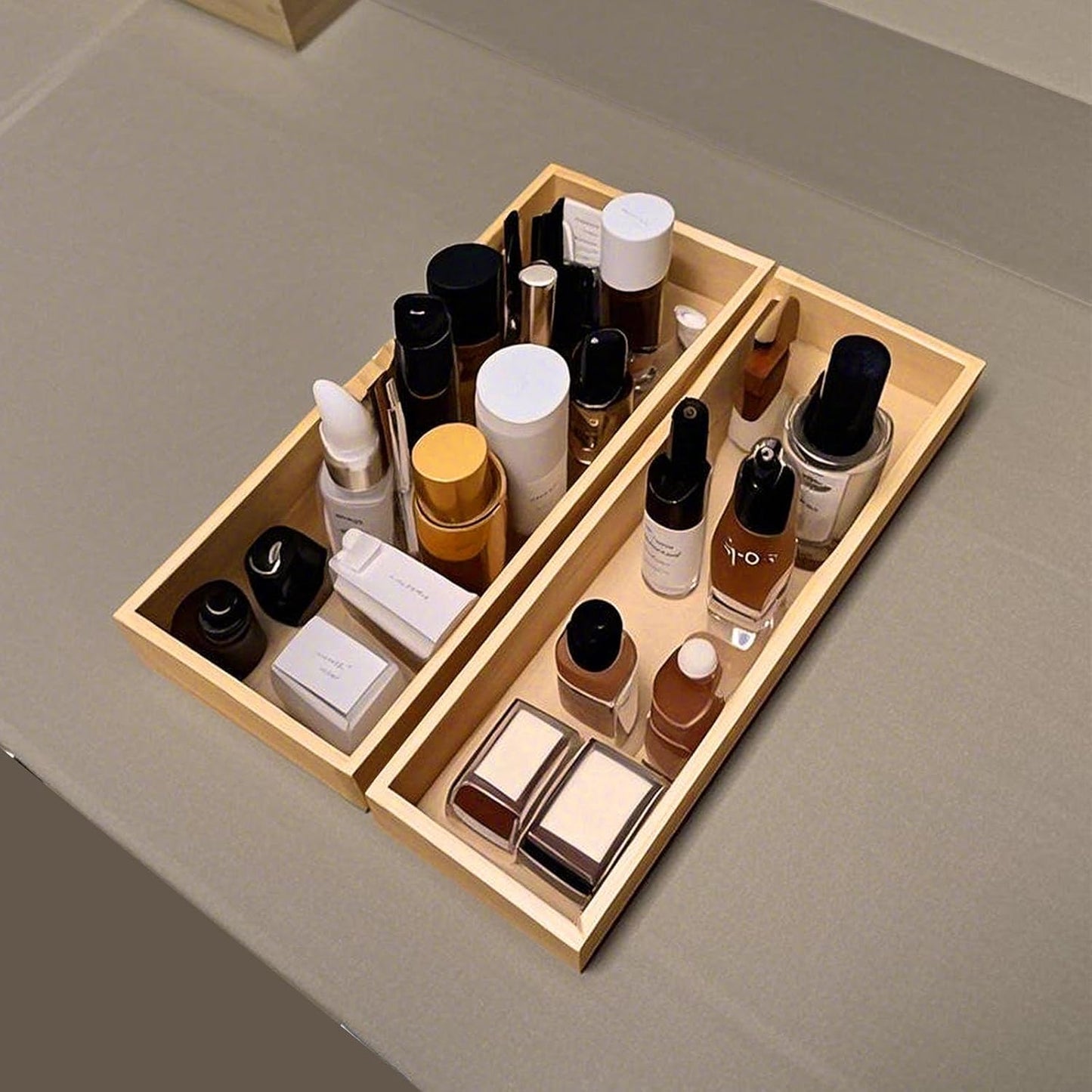 Silverware Drawer Organizer, Utensil Organizer, Bamboo Storage Box Wood Tray for Drawer Set of 2