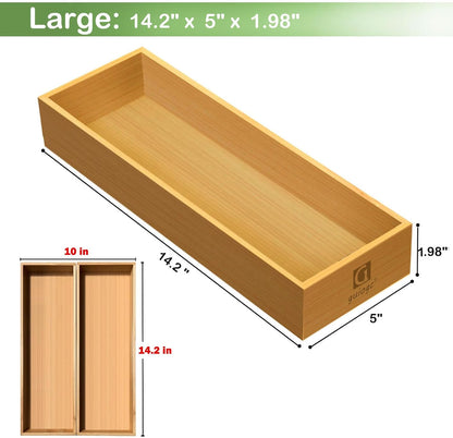 Silverware Drawer Organizer, Utensil Organizer, Bamboo Storage Box Wood Tray for Drawer Set of 2