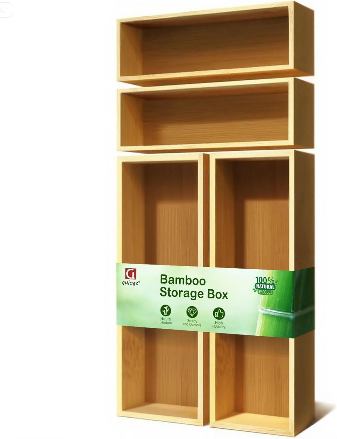 Silverware Drawer Organizer, Utensil Organizer, Bamboo Storage Box Wood Tray for Drawer Set of 2