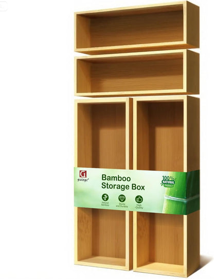 Silverware Drawer Organizer, Utensil Organizer, Bamboo Storage Box Wood Tray for Drawer Set of 2