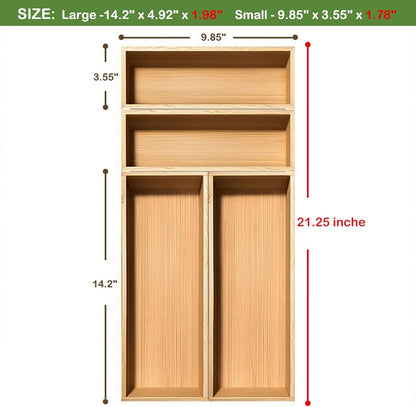 Silverware Drawer Organizer, Utensil Organizer, Bamboo Storage Box Wood Tray for Drawer Set of 2
