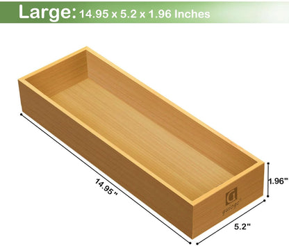 Silverware Drawer Organizer, Utensil Organizer, Bamboo Storage Box Wood Tray for Drawer Set of 2