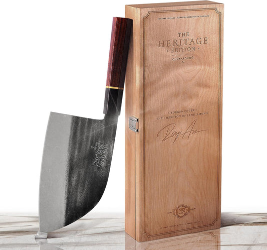 ® Heritage Edition – Chukabocho #2 Japanese Cleaver Knife | Hand-Forged AUS-8 Steel Butcher Knife with Ebony & Rosewood Handle – Heavy-Duty Meat & Vegetable Cleaver with 3× Edge Retention
