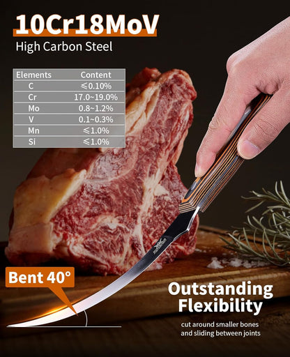 Professional Boning Knife and Fillet Knife Set 2 with Gift Box | Super Sharp Outstanding Flexibility 10Cr18Mov High Carbon Steel Full Tang Wooden Handle for Fish Meat Poultry Cutting