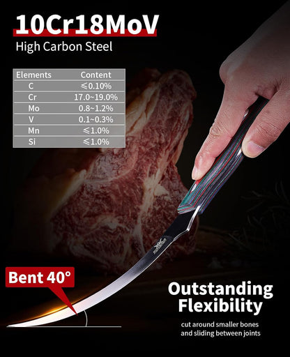 Professional Boning Knife and Fillet Knife Set 2 with Gift Box | Super Sharp Outstanding Flexibility 10Cr18Mov High Carbon Steel Full Tang Wooden Handle for Fish Meat Poultry Cutting