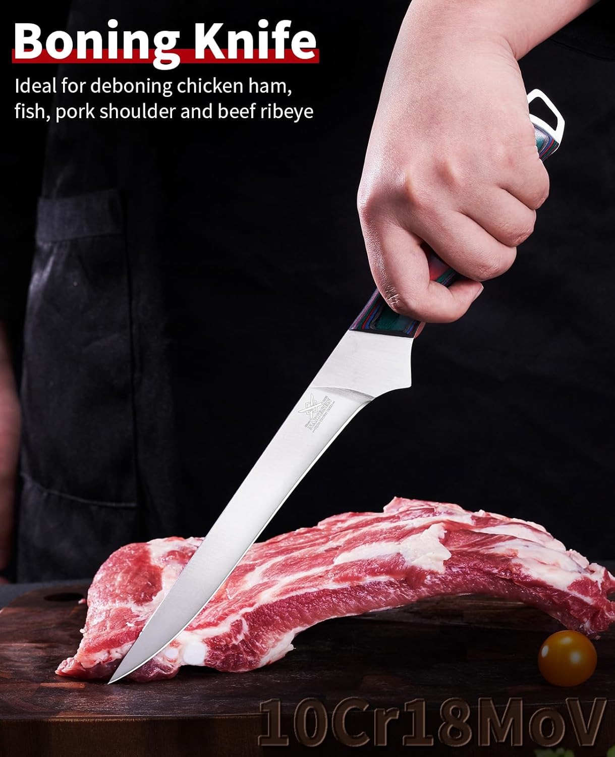 Professional Boning Knife and Fillet Knife Set 2 with Gift Box | Super Sharp Outstanding Flexibility 10Cr18Mov High Carbon Steel Full Tang Wooden Handle for Fish Meat Poultry Cutting