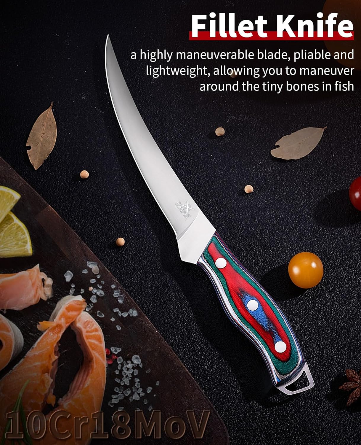 Professional Boning Knife and Fillet Knife Set 2 with Gift Box | Super Sharp Outstanding Flexibility 10Cr18Mov High Carbon Steel Full Tang Wooden Handle for Fish Meat Poultry Cutting