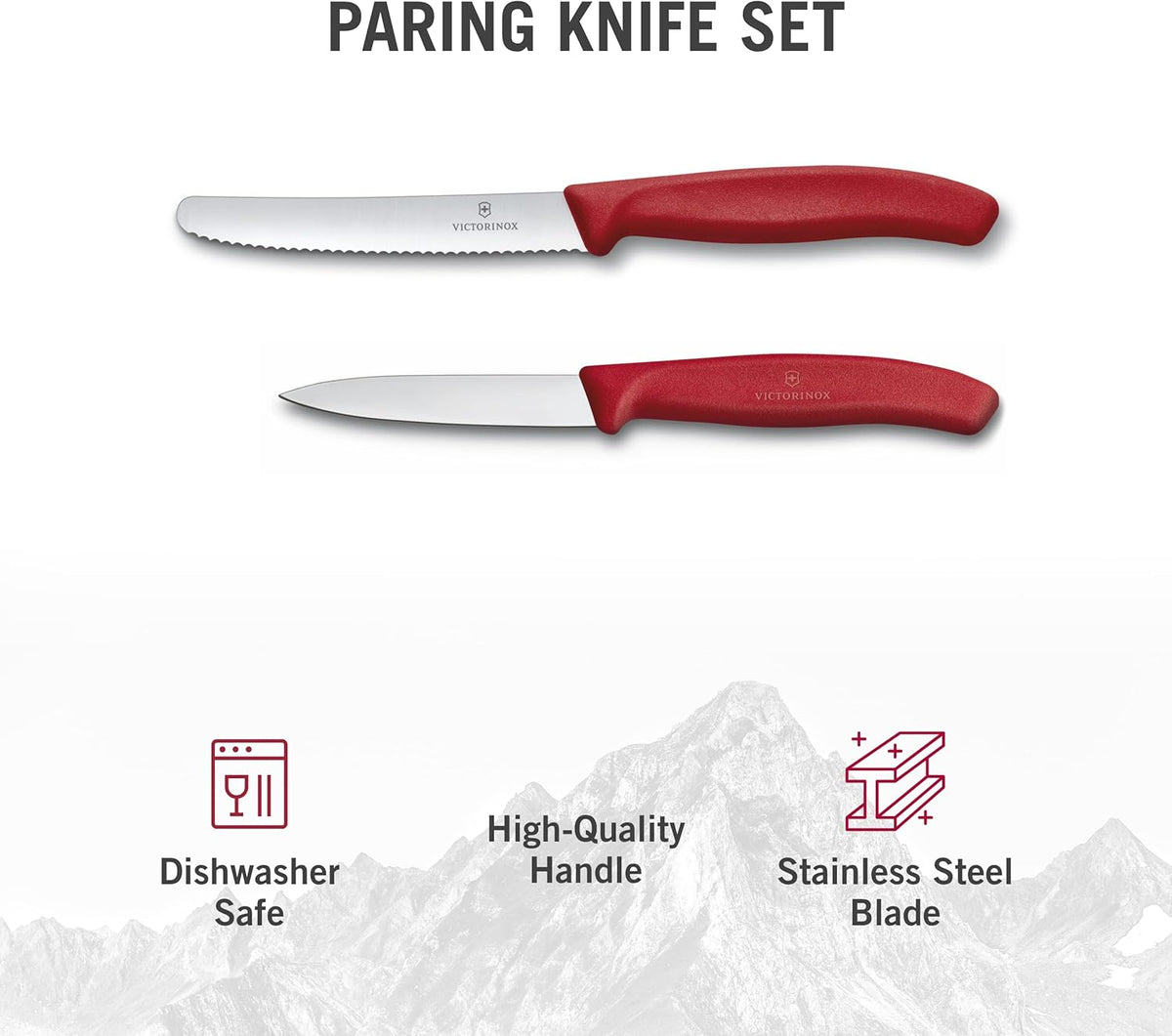 Swiss Classic 2 Piece Paring Knife Set, 3.25" Straight and 4.5" Utility, Red
