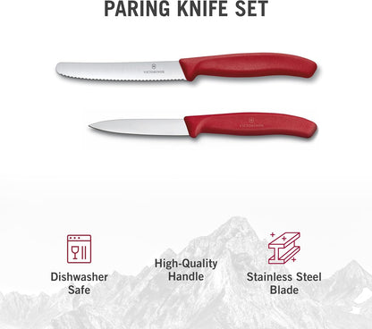 Swiss Classic 2 Piece Paring Knife Set, 3.25" Straight and 4.5" Utility, Red