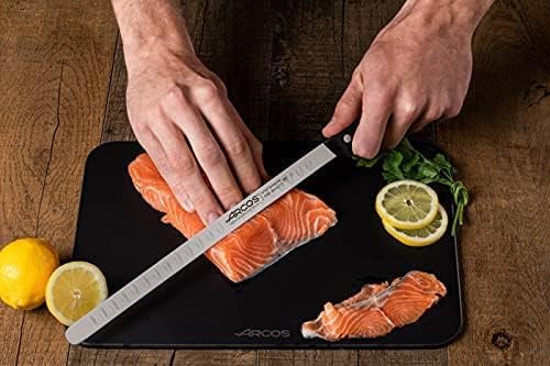 Salmon Knife/Fish Knife 11 Inch Nitrum Stainless Steel and 290 mm blade. Ergonomic Polyoxymethylene POM Handle. Series Universal. Long, sturdy blade and serrated edge. Easily cuts. Color Black