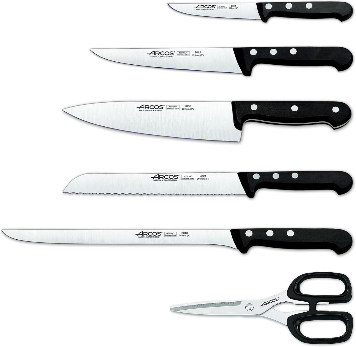 Salmon Knife/Fish Knife 11 Inch Nitrum Stainless Steel and 290 mm blade. Ergonomic Polyoxymethylene POM Handle. Series Universal. Long, sturdy blade and serrated edge. Easily cuts. Color Black