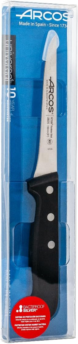 Salmon Knife/Fish Knife 11 Inch Nitrum Stainless Steel and 290 mm blade. Ergonomic Polyoxymethylene POM Handle. Series Universal. Long, sturdy blade and serrated edge. Easily cuts. Color Black