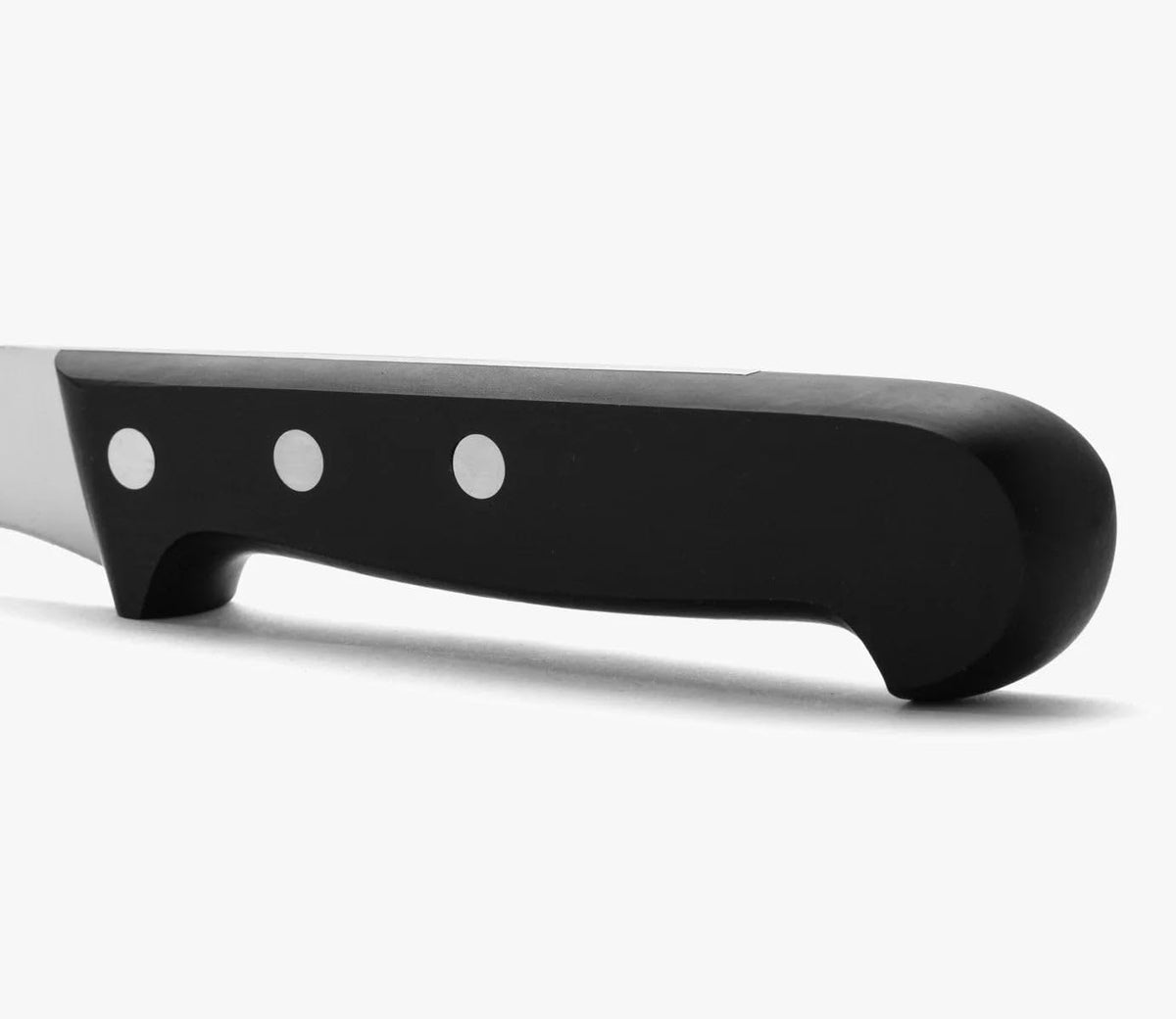 Salmon Knife/Fish Knife 11 Inch Nitrum Stainless Steel and 290 mm blade. Ergonomic Polyoxymethylene POM Handle. Series Universal. Long, sturdy blade and serrated edge. Easily cuts. Color Black