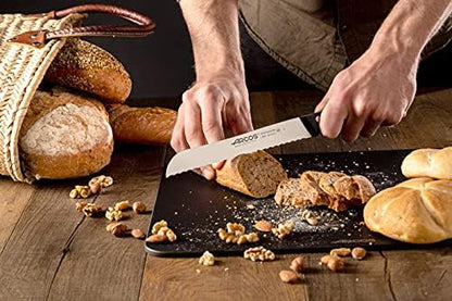 Salmon Knife/Fish Knife 11 Inch Nitrum Stainless Steel and 290 mm blade. Ergonomic Polyoxymethylene POM Handle. Series Universal. Long, sturdy blade and serrated edge. Easily cuts. Color Black