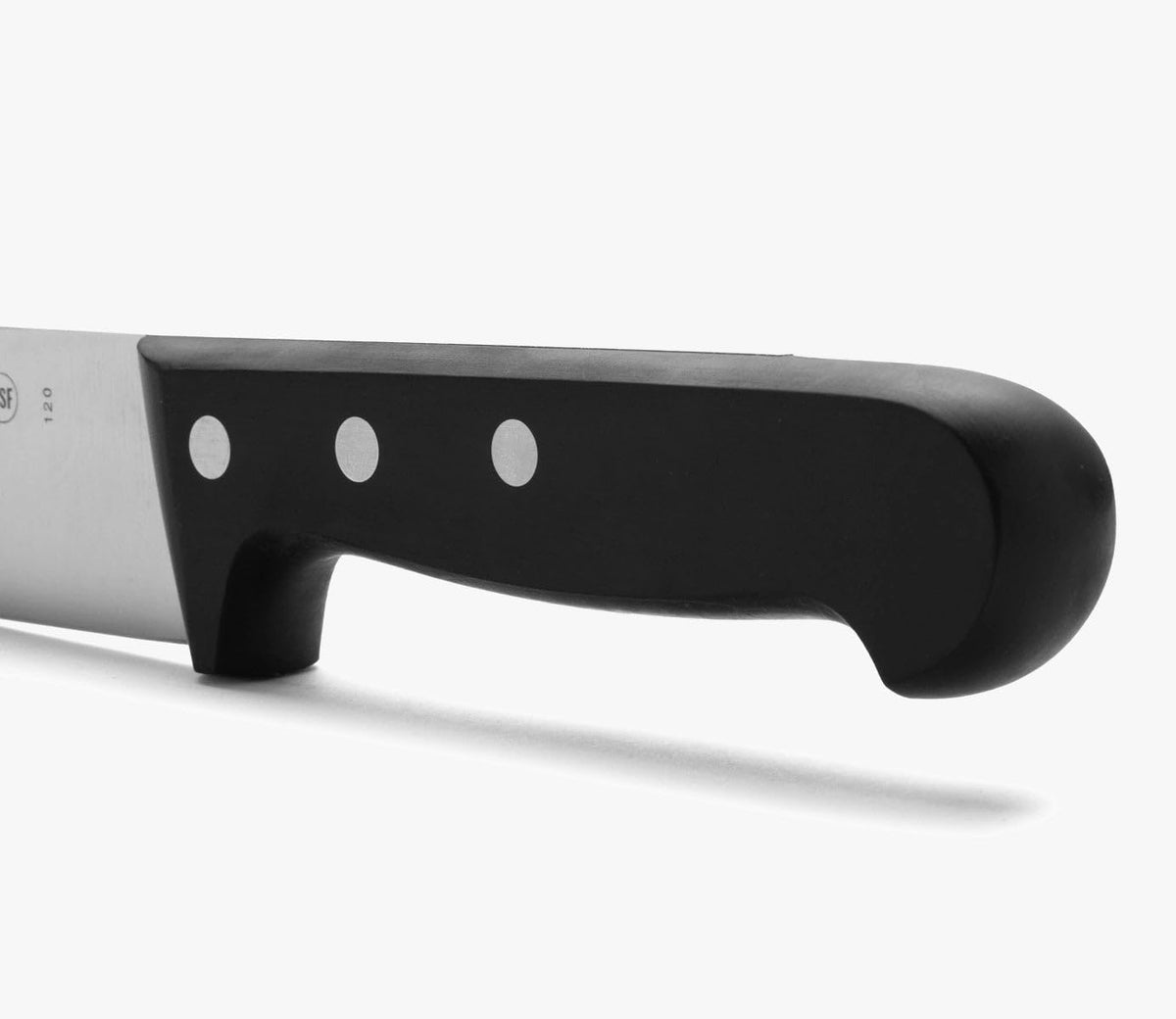 Salmon Knife/Fish Knife 11 Inch Nitrum Stainless Steel and 290 mm blade. Ergonomic Polyoxymethylene POM Handle. Series Universal. Long, sturdy blade and serrated edge. Easily cuts. Color Black