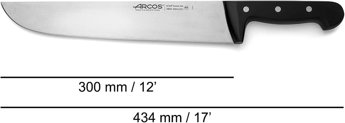 Salmon Knife/Fish Knife 11 Inch Nitrum Stainless Steel and 290 mm blade. Ergonomic Polyoxymethylene POM Handle. Series Universal. Long, sturdy blade and serrated edge. Easily cuts. Color Black