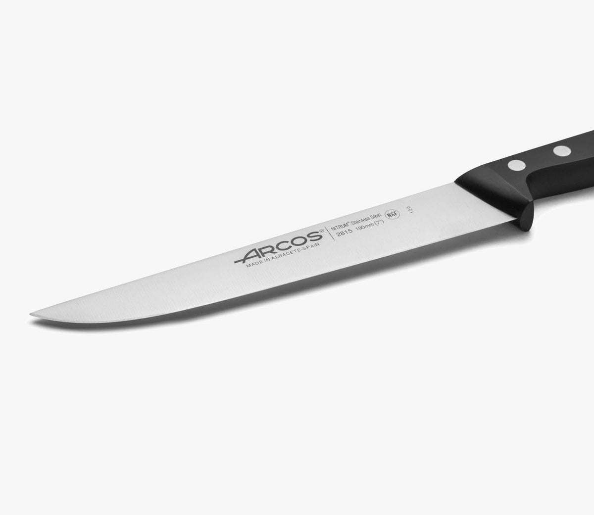 Salmon Knife/Fish Knife 11 Inch Nitrum Stainless Steel and 290 mm blade. Ergonomic Polyoxymethylene POM Handle. Series Universal. Long, sturdy blade and serrated edge. Easily cuts. Color Black