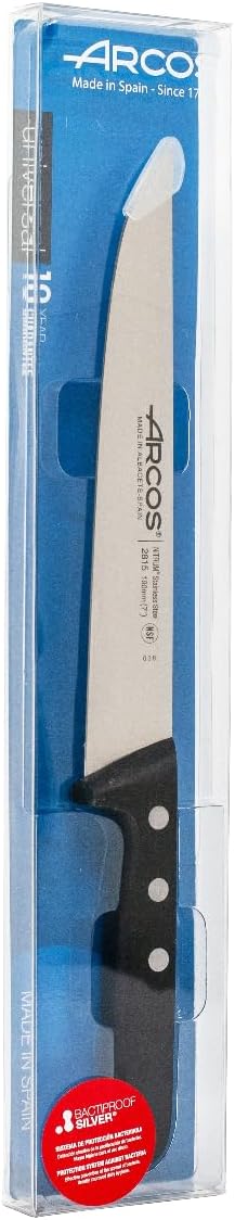 Salmon Knife/Fish Knife 11 Inch Nitrum Stainless Steel and 290 mm blade. Ergonomic Polyoxymethylene POM Handle. Series Universal. Long, sturdy blade and serrated edge. Easily cuts. Color Black