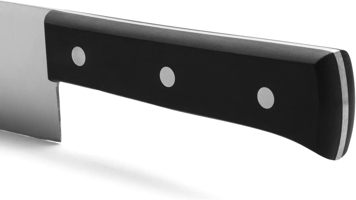 Salmon Knife/Fish Knife 11 Inch Nitrum Stainless Steel and 290 mm blade. Ergonomic Polyoxymethylene POM Handle. Series Universal. Long, sturdy blade and serrated edge. Easily cuts. Color Black