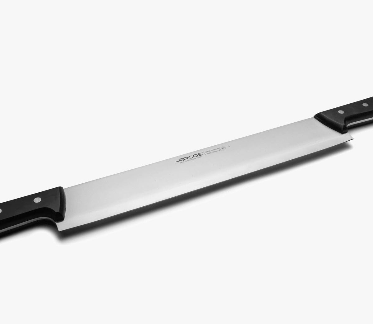 Salmon Knife/Fish Knife 11 Inch Nitrum Stainless Steel and 290 mm blade. Ergonomic Polyoxymethylene POM Handle. Series Universal. Long, sturdy blade and serrated edge. Easily cuts. Color Black