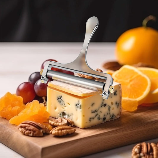 Wire Cheese Slicer Handheld Cutter with 1 Extra Wire, Silver | Stainless Steel Cheese Cutter Wire for Mozzarella, Cheddar, Gruyere, Adjustable Thickness Cheese Shaver for Block Cheese