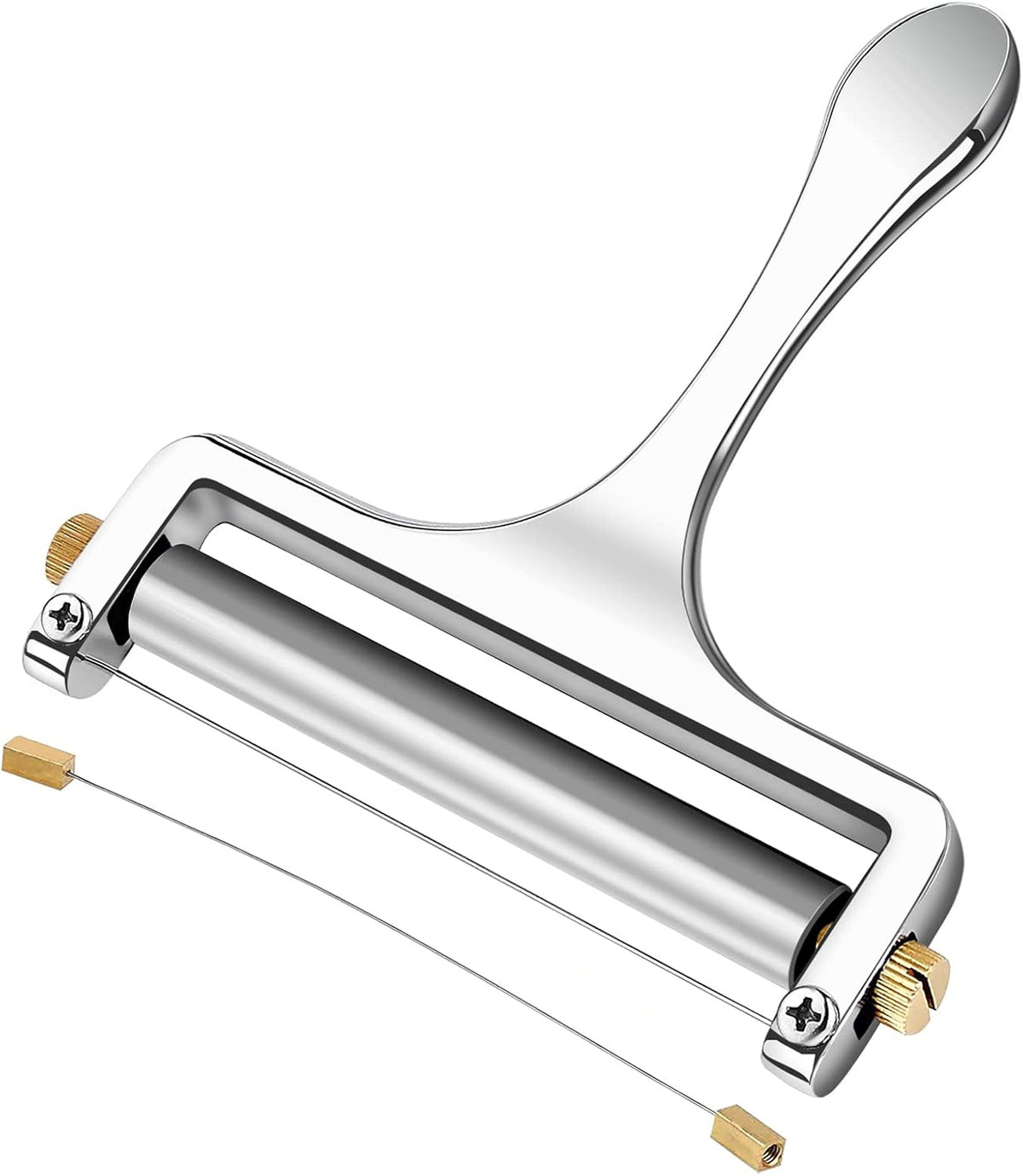 Wire Cheese Slicer Handheld Cutter with 1 Extra Wire, Silver | Stainless Steel Cheese Cutter Wire for Mozzarella, Cheddar, Gruyere, Adjustable Thickness Cheese Shaver for Block Cheese