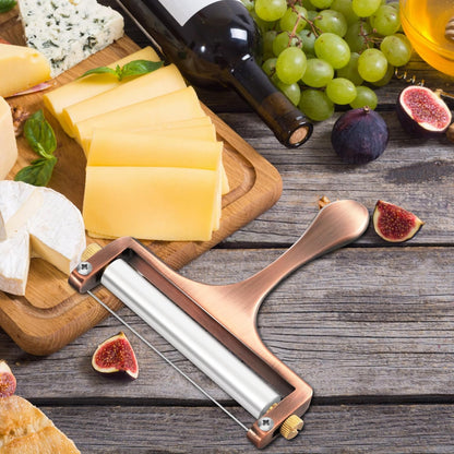 Wire Cheese Slicer Handheld Cutter with 1 Extra Wire, Silver | Stainless Steel Cheese Cutter Wire for Mozzarella, Cheddar, Gruyere, Adjustable Thickness Cheese Shaver for Block Cheese