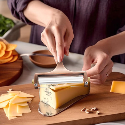 Wire Cheese Slicer Handheld Cutter with 1 Extra Wire, Silver | Stainless Steel Cheese Cutter Wire for Mozzarella, Cheddar, Gruyere, Adjustable Thickness Cheese Shaver for Block Cheese