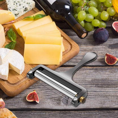 Wire Cheese Slicer Handheld Cutter with 1 Extra Wire, Silver | Stainless Steel Cheese Cutter Wire for Mozzarella, Cheddar, Gruyere, Adjustable Thickness Cheese Shaver for Block Cheese