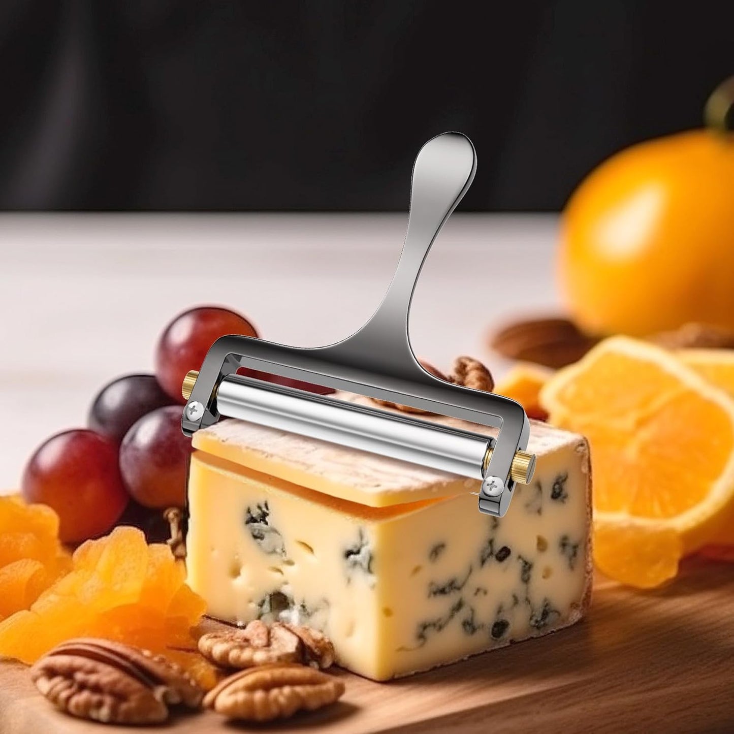 Wire Cheese Slicer Handheld Cutter with 1 Extra Wire, Silver | Stainless Steel Cheese Cutter Wire for Mozzarella, Cheddar, Gruyere, Adjustable Thickness Cheese Shaver for Block Cheese