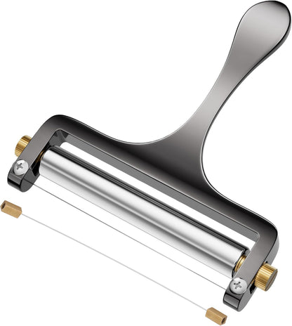 Wire Cheese Slicer Handheld Cutter with 1 Extra Wire, Silver | Stainless Steel Cheese Cutter Wire for Mozzarella, Cheddar, Gruyere, Adjustable Thickness Cheese Shaver for Block Cheese