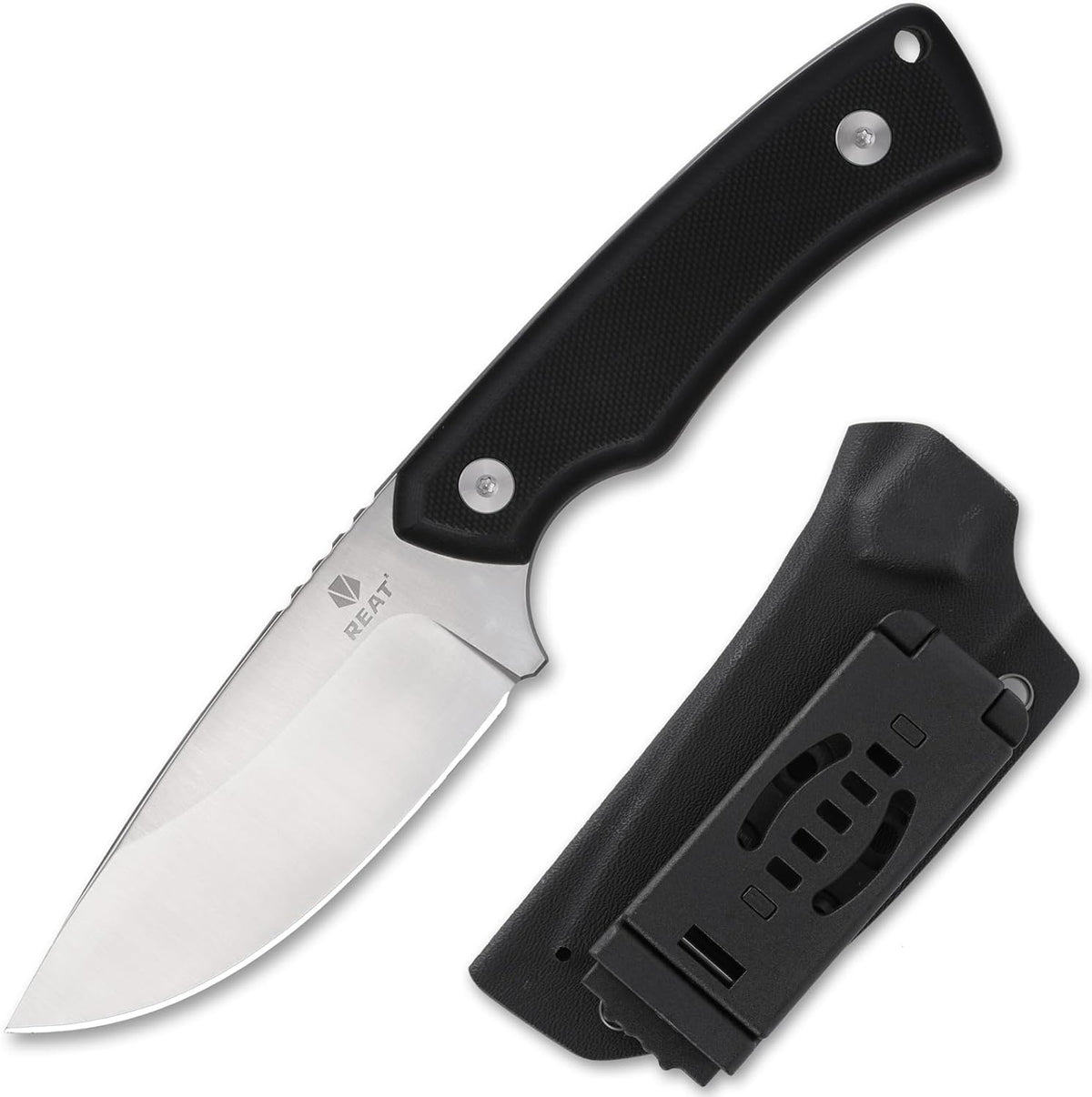 REAT Fixed Blade Knife with Kydex Sheath, 3.25" D2 Steel Blade with Full Tang Design,Ergonomic G10 Handle, Sharp EDC Knife for Hunting,Camping,Bushcraft,Hiking,Skining,Gifts for Men,Women