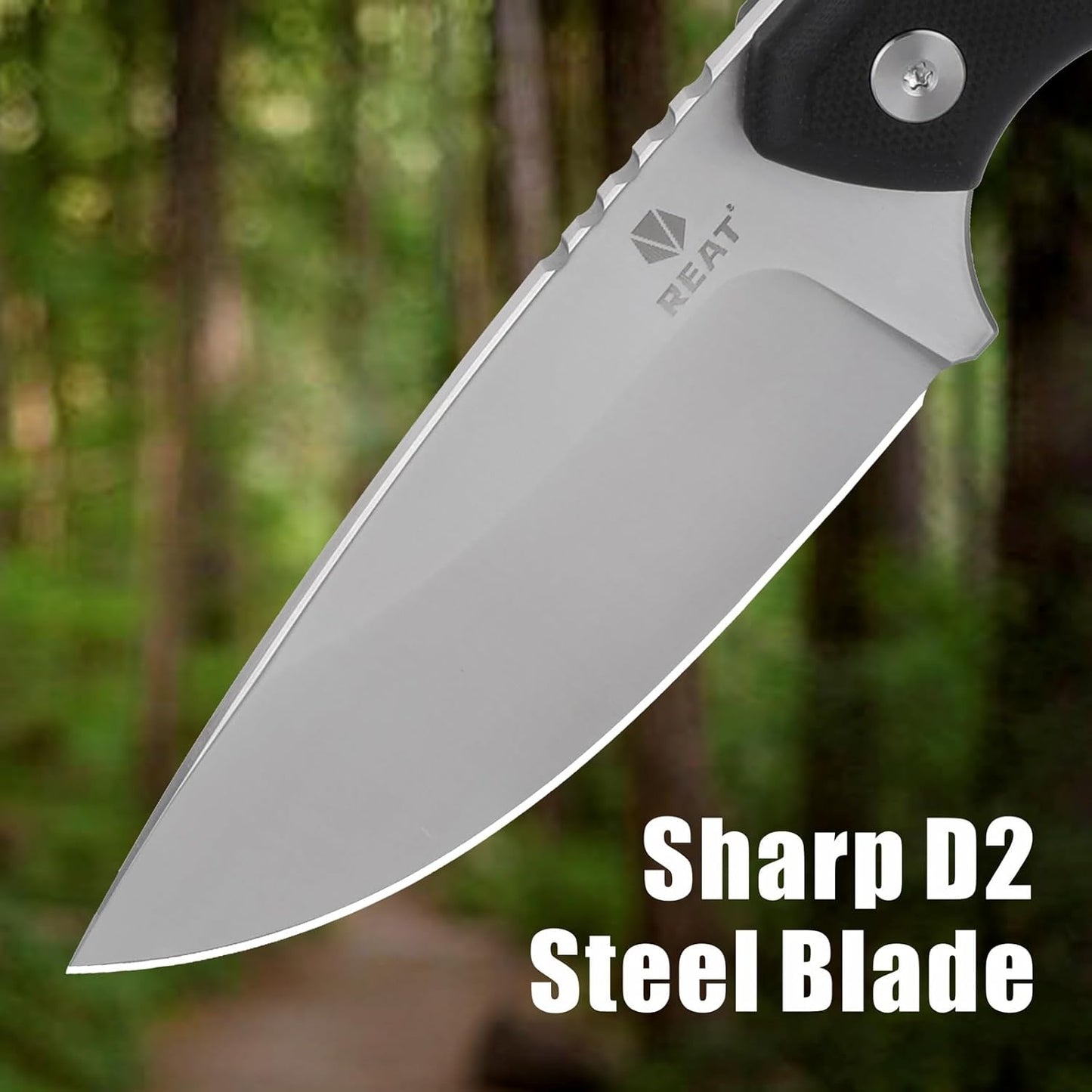 REAT Fixed Blade Knife with Kydex Sheath, 3.25" D2 Steel Blade with Full Tang Design,Ergonomic G10 Handle, Sharp EDC Knife for Hunting,Camping,Bushcraft,Hiking,Skining,Gifts for Men,Women
