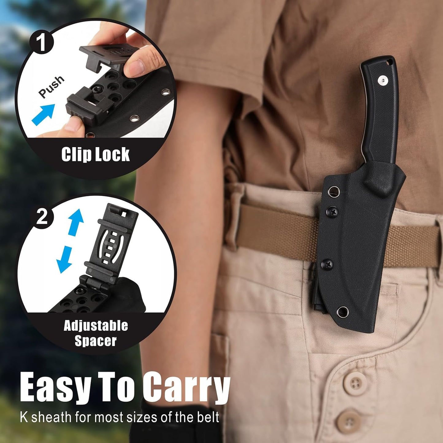 REAT Fixed Blade Knife with Kydex Sheath, 3.25" D2 Steel Blade with Full Tang Design,Ergonomic G10 Handle, Sharp EDC Knife for Hunting,Camping,Bushcraft,Hiking,Skining,Gifts for Men,Women